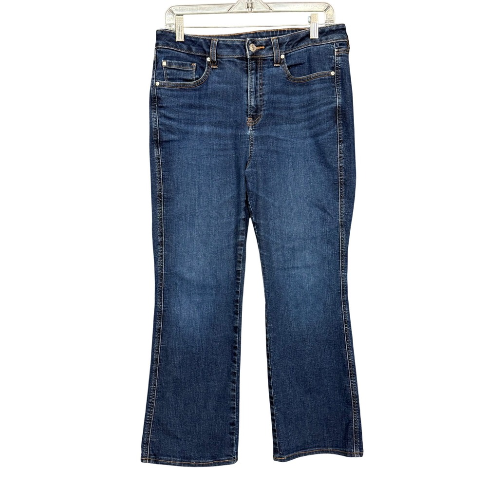 Chicos Define‎ Me Flare Jeans 1 Womens 8R Blue Dark Wash High Rise Stretch Denim